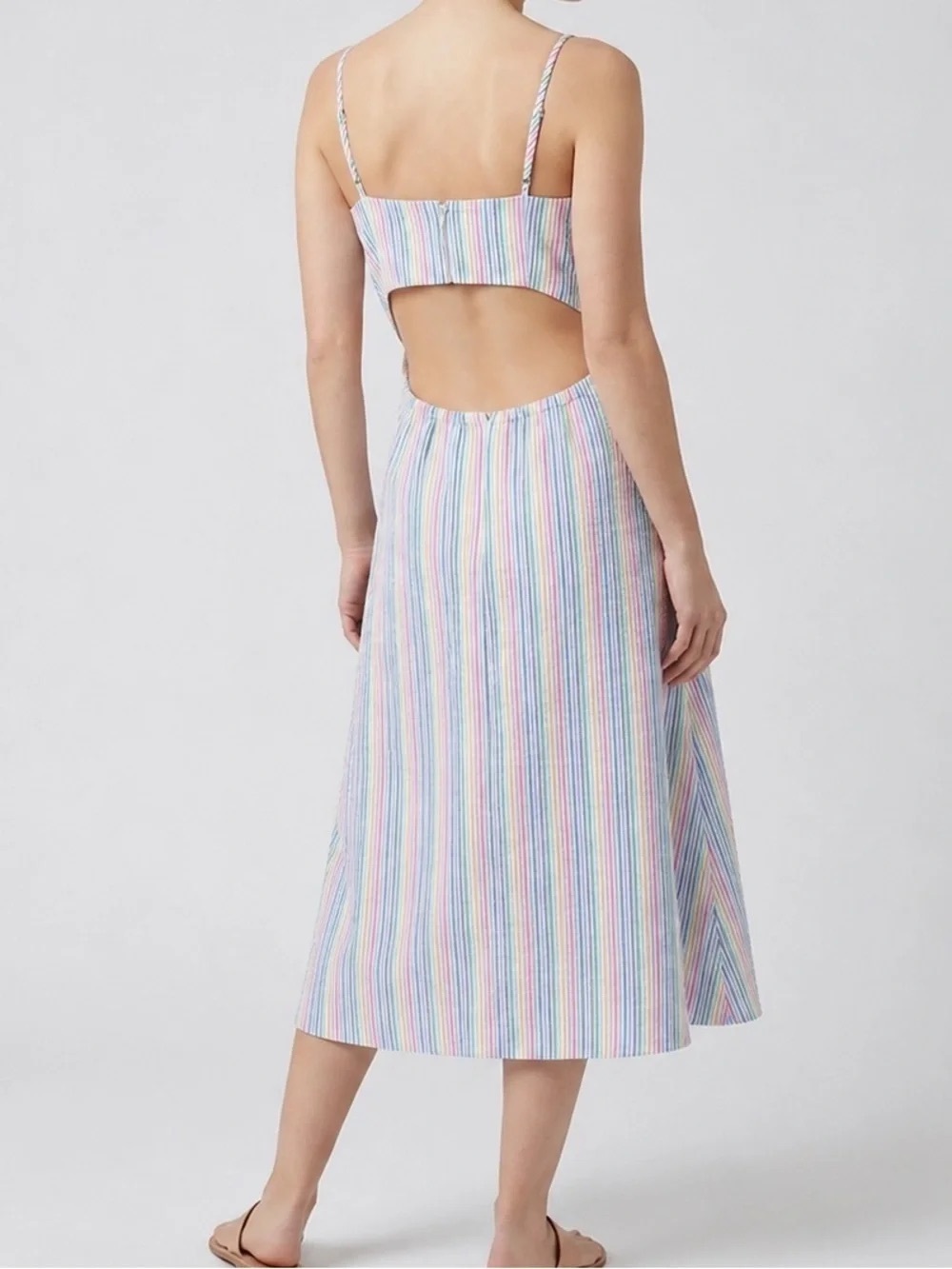 J. Crew Rainbow Seersucker Dress Cut-Out Tie Front Stripe Midi Dress 10 - Picture 2 of 16